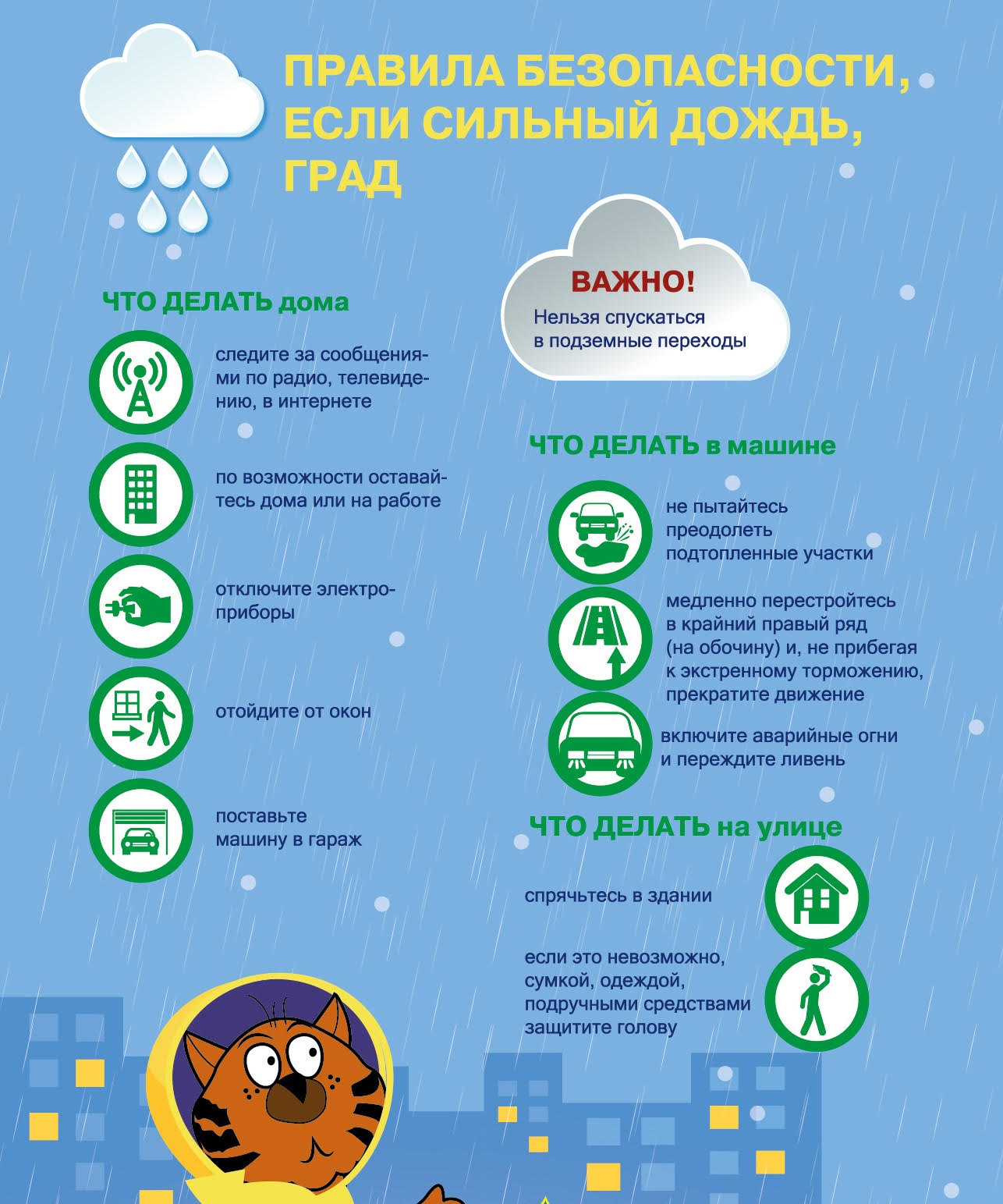 Правила поведения при сильном дожде, граде.